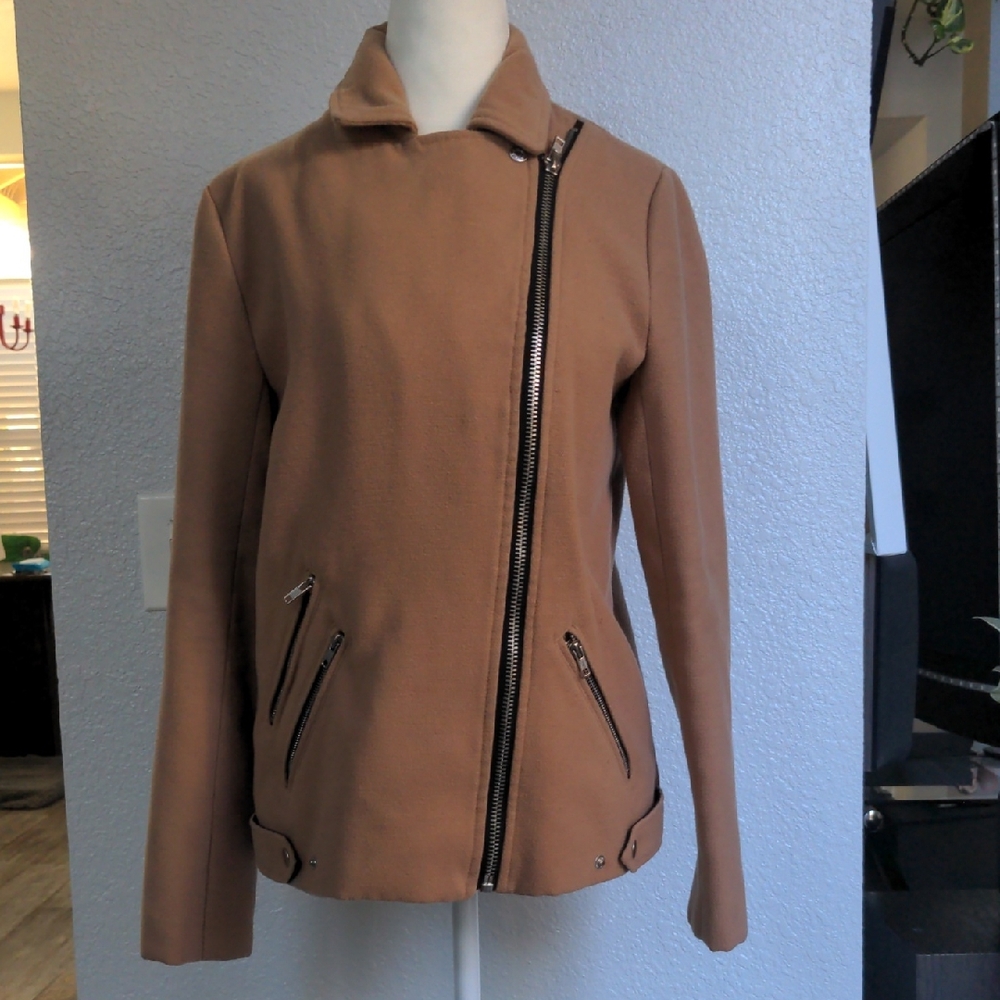 Forever 21 Camel Utility Jacket with Zipper Accents